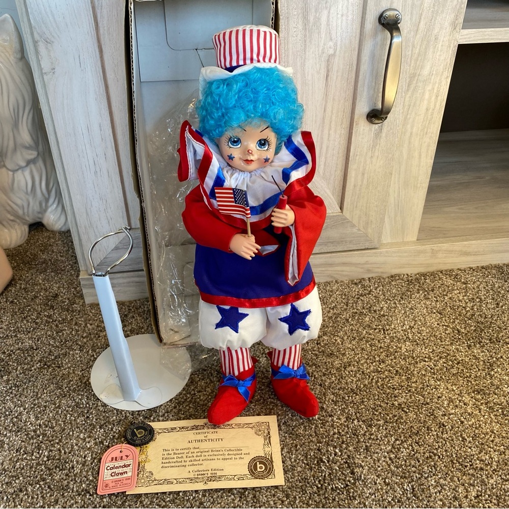 BRINN 'S 1986 Calendar Clown July 4th Uncle Sam Birthday Patriotic